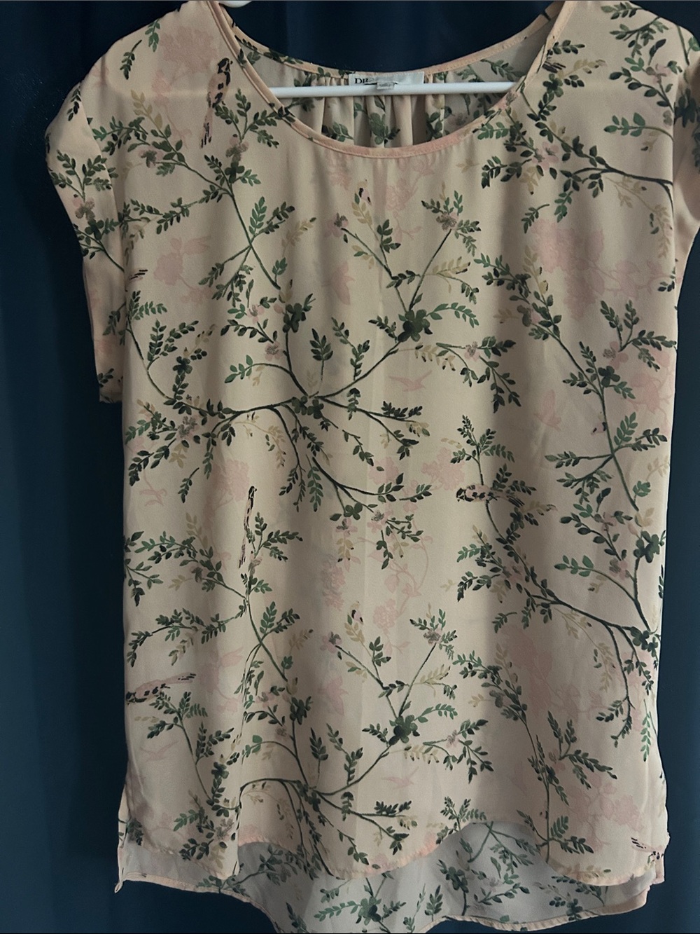 DR2 Cream Blouse with Green Botanical Branch Print